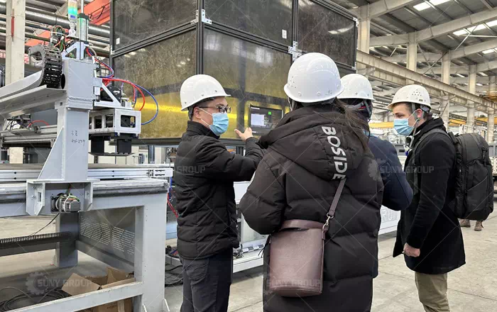 Italian customers come to the factory to inspect solar panel recycling equipment